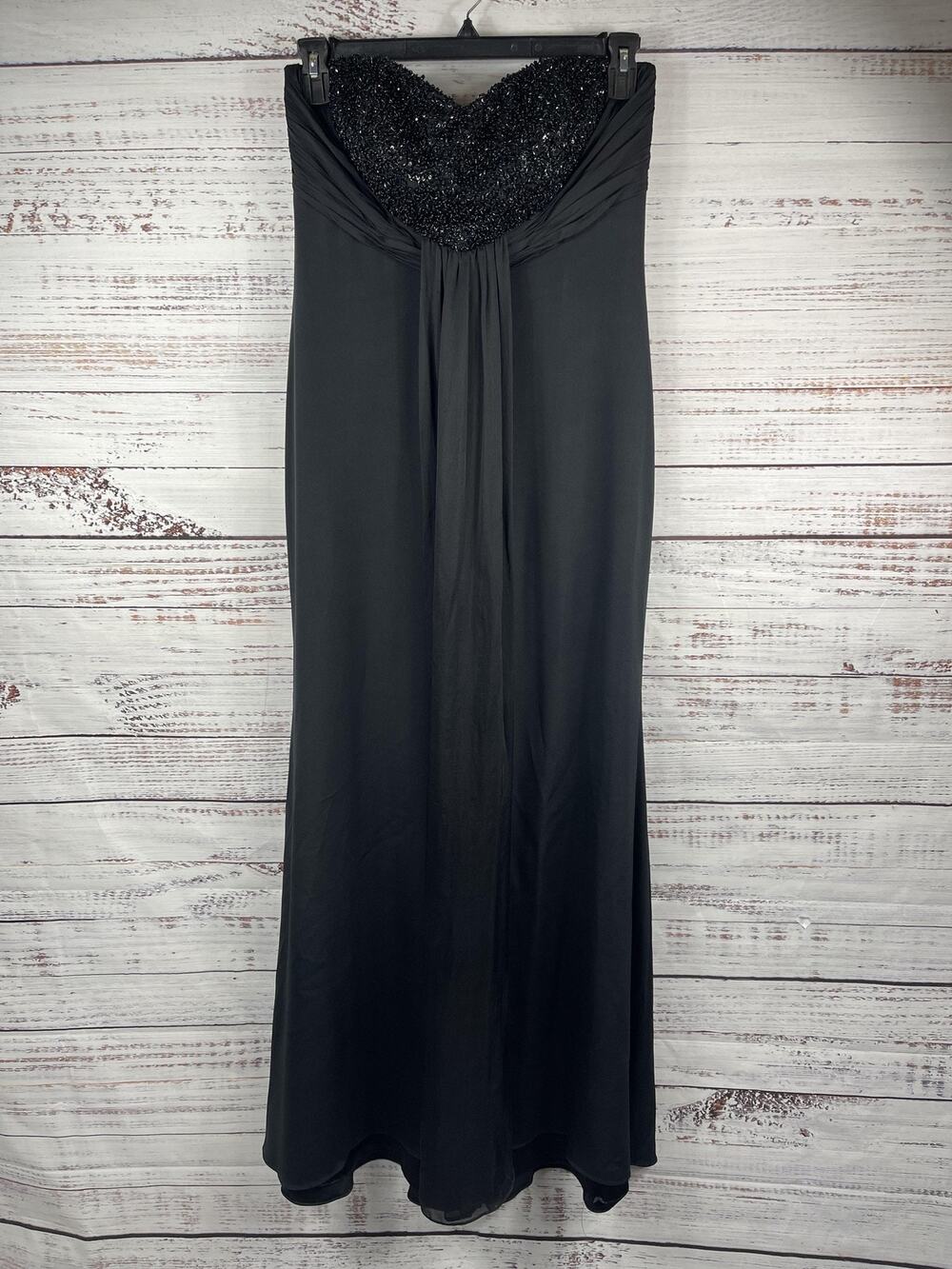 Theia Dress Women's 10 BLK Silk Strapless Beaded Sweetheart Evening Gown 880003